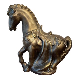 Large Chinese Horse Statue in Tang Dynasty Style, Bronze Painted Plaster Statue 1980s For Sale