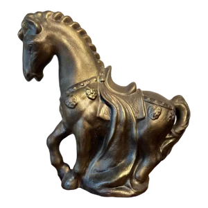 Large Chinese Horse Statue in Tang Dynasty Style, Bronze Painted Plaster Statue 1980s