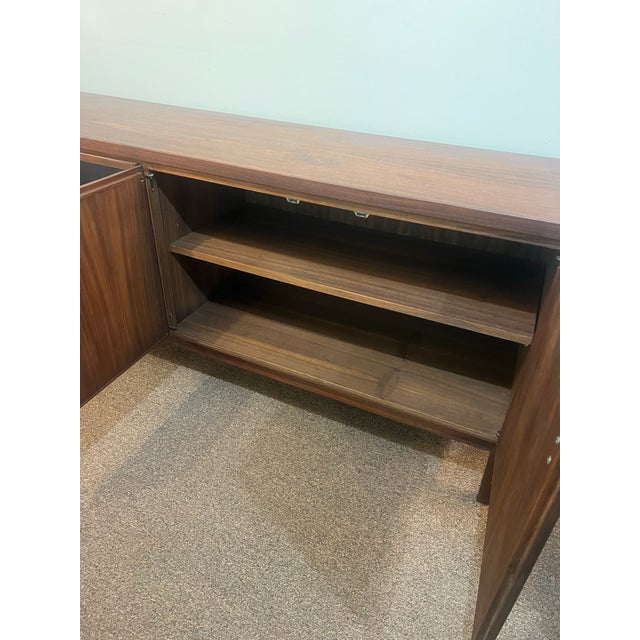 Wood Mid Century Jack Cartwright for Founders Walnut and Black Leather Credenza For Sale - Image 7 of 10