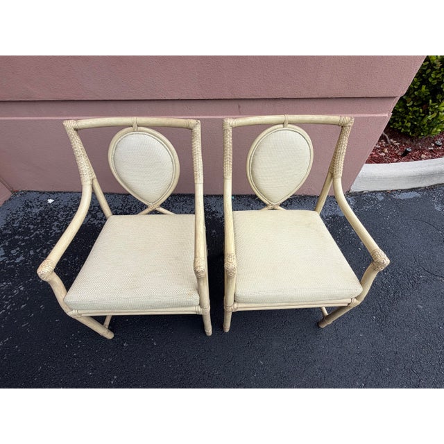 Vintage Ficks Reed Rattan Dining Armchairs With Teardrop Upholstered Backs, a Pair For Sale - Image 9 of 12