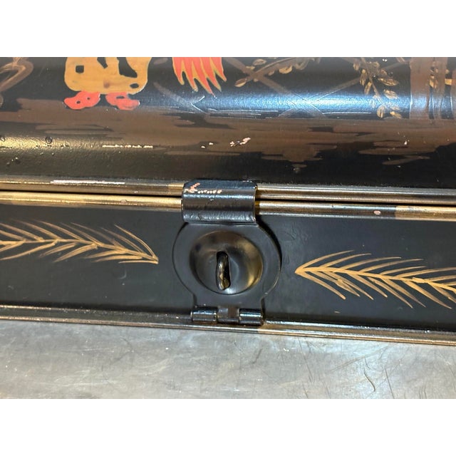 Chinese Lacquered Metal Hand-Painted Oblong Box For Sale - Image 6 of 8