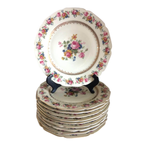 Vintage Dinner Plates, Czechoslovakia China, Set of Eight
