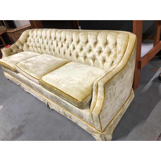 Hollywood Regency Gold Velvet Tufted Sofa Chairish