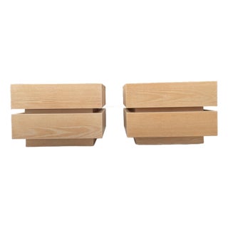 Vintage Modern Stacked Box Lawson Fenning Nightstands in White Oak - Pair For Sale