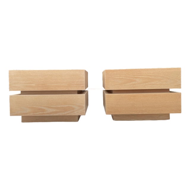 Vintage Modern Stacked Box Lawson Fenning Nightstands in White Oak - Pair For Sale