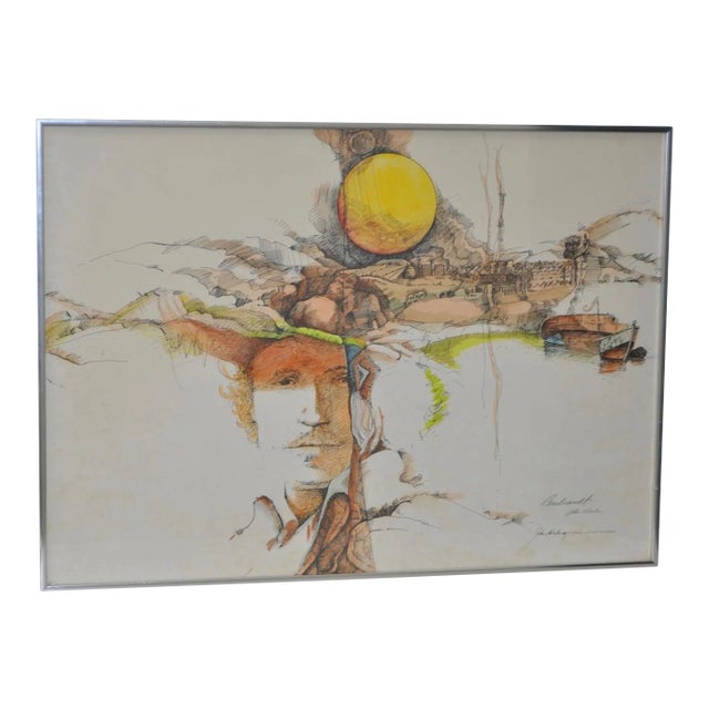 Rembrandt Fantasy Lithograph w/ Hand Watercolors c.1967 For Sale