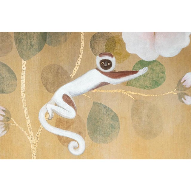 Painted canvas, or decorative panel, representing lemurs. Work of contemporary French artists. Decoration. 20th century....