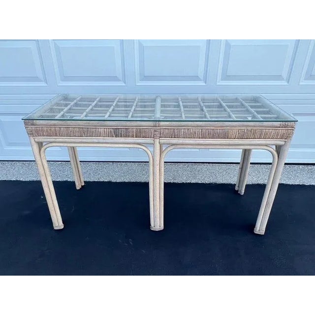 Palm Beach Rattan and Wicker Sofa Table. Clean lines with glass top. Perfect behind a sofa or even in an entryway. Similar...