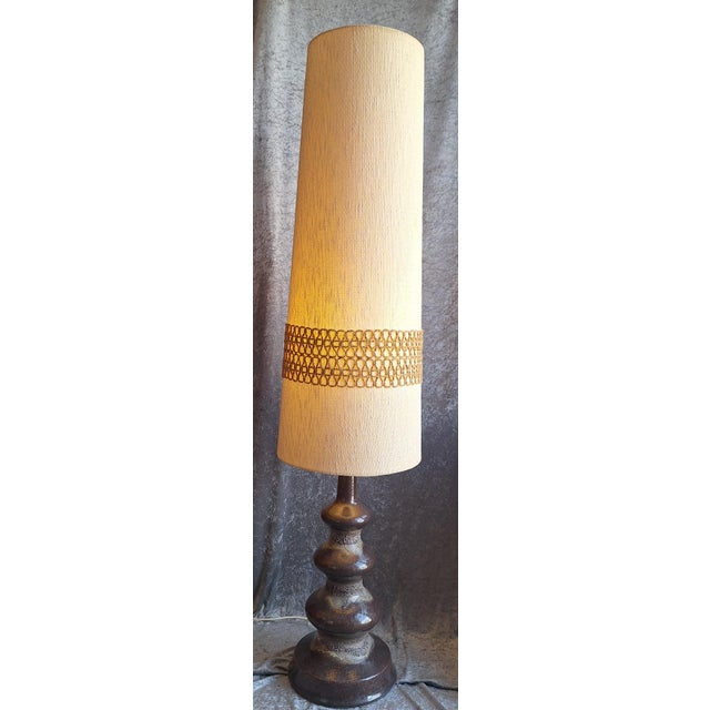 1960s Mid-Century Floor Lamp with Brown Ceramic Base in the Fat Lava with Beige Fabric Shade by Pan, 1960s For Sale - Image 5 of 10