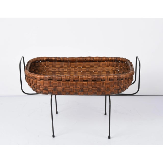 Mid-Century Italian Chestnut, Wood Metal & Brass Magazine Rack, 1960s For Sale - Image 3 of 17