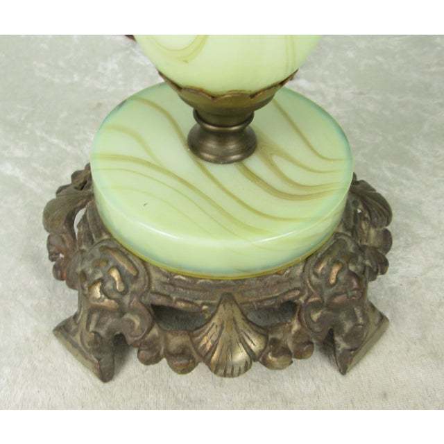 Early 20th Century Uranium Jadeite Table Lamp Alabaster Shades For Sale - Image 14 of 18