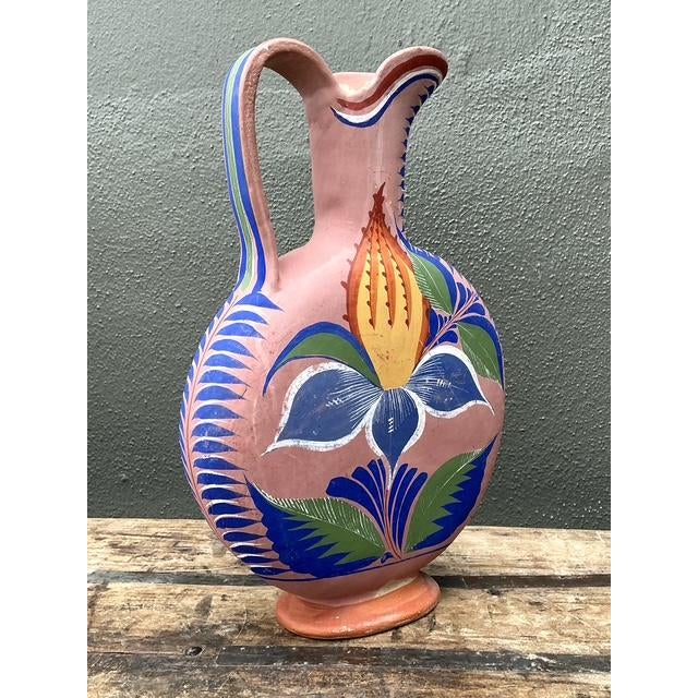 Textile Vintage Mexican Hand Painted Pitcher For Sale - Image 7 of 12