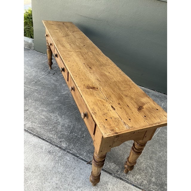 Tan Vintage Primitive Long Pine Console For Sale - Image 8 of 12