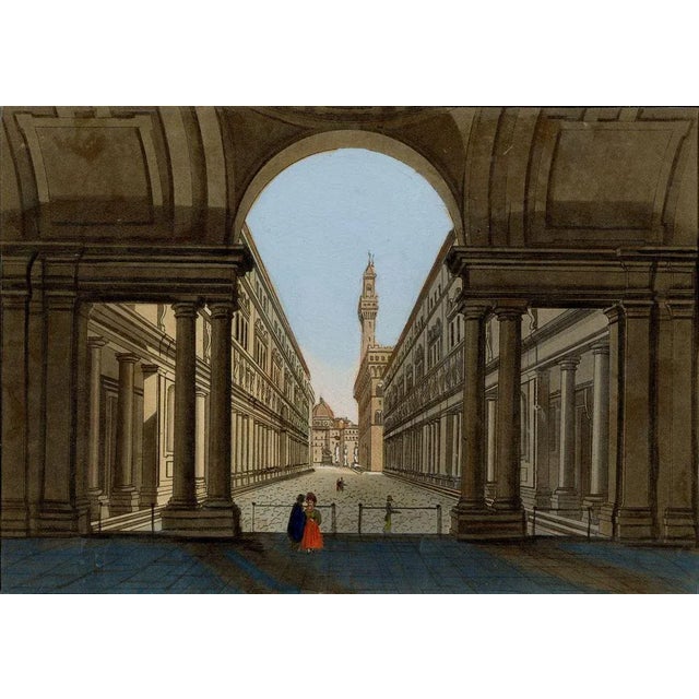 An original early 19th-century watercolour painting over etching, Italian School, Uffizi Galleries (Uffizi e Galleria),...
