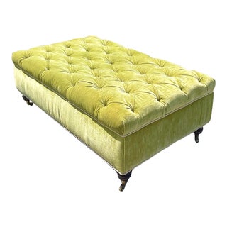 Vintage French Ottoman in Green Scalamandré Velvet For Sale