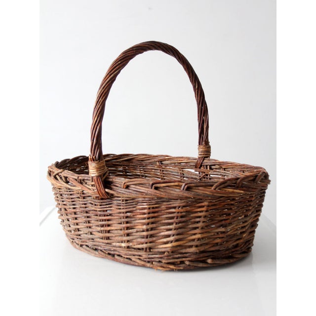 Vintage Wicker Gathering Basket For Sale - Image 6 of 14