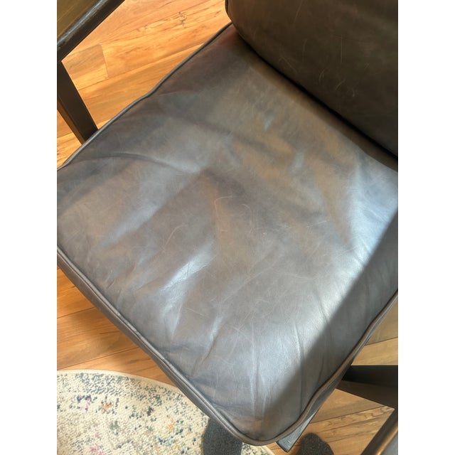 Blue Pottery Barn Raylan Leather Arm Chair MCM For Sale - Image 8 of 14