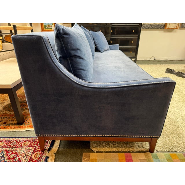 2010s Nathan Anthony Bespoke Slope Arm Sofa, Navy For Sale - Image 5 of 12