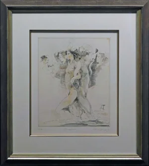 Jurgen Gorg 1990s "Gemini" Figurative Female Etching on Paper Hand Signed, Framed