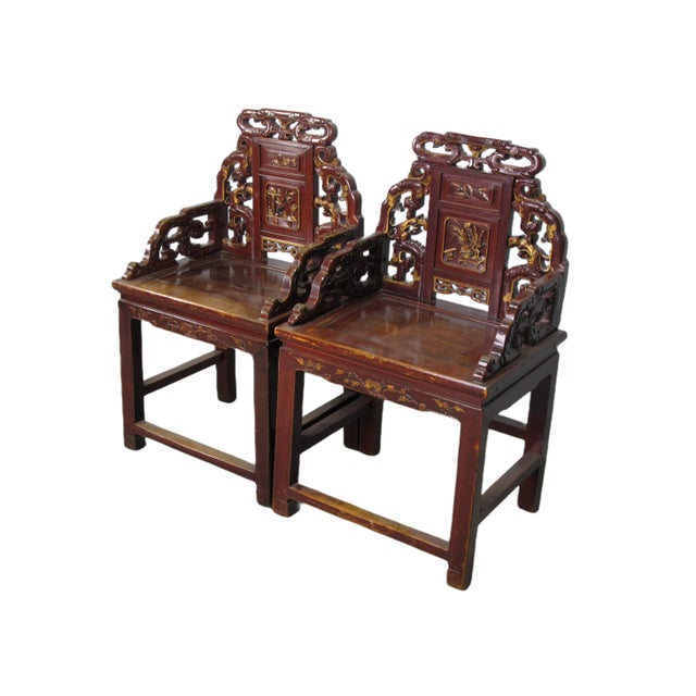 Early 20th Century Pair Antique Chinese Taishi Chairs 1 For Sale - Image 5 of 12