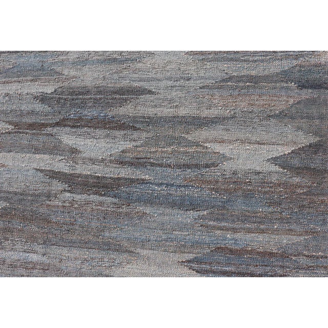 Modern Blue and Grey Kilim Rug by Keivan Woven Arts, Hand-Woven Wool, 9' X 11'7" For Sale In Atlanta - Image 6 of 12