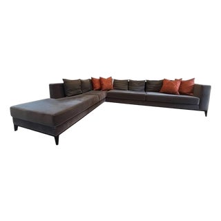 Charcoal Gray/Black Sectional Sofa W Armani Fabric Pillows For Sale