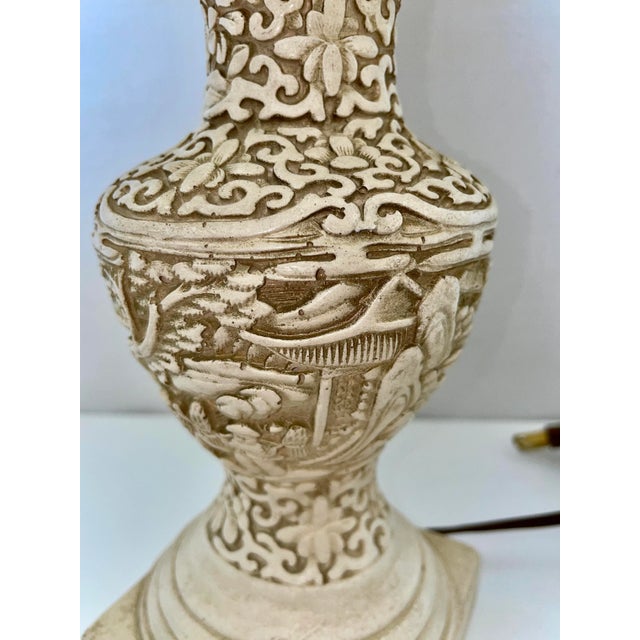 Sculpture Materials Mid 20th Century Chinoiserie Plasto Sculpted Plaster Table Lamp For Sale - Image 7 of 12