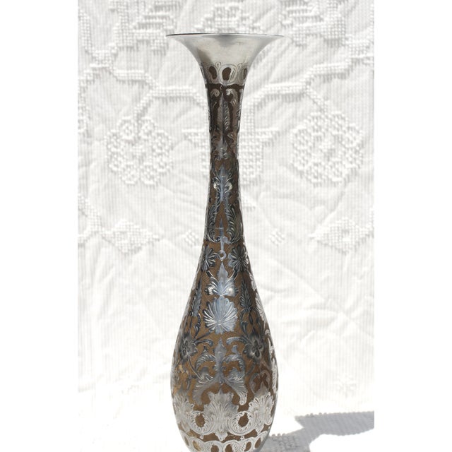 1970s Tall Etched Silver-Tone Vase From India For Sale - Image 9 of 9