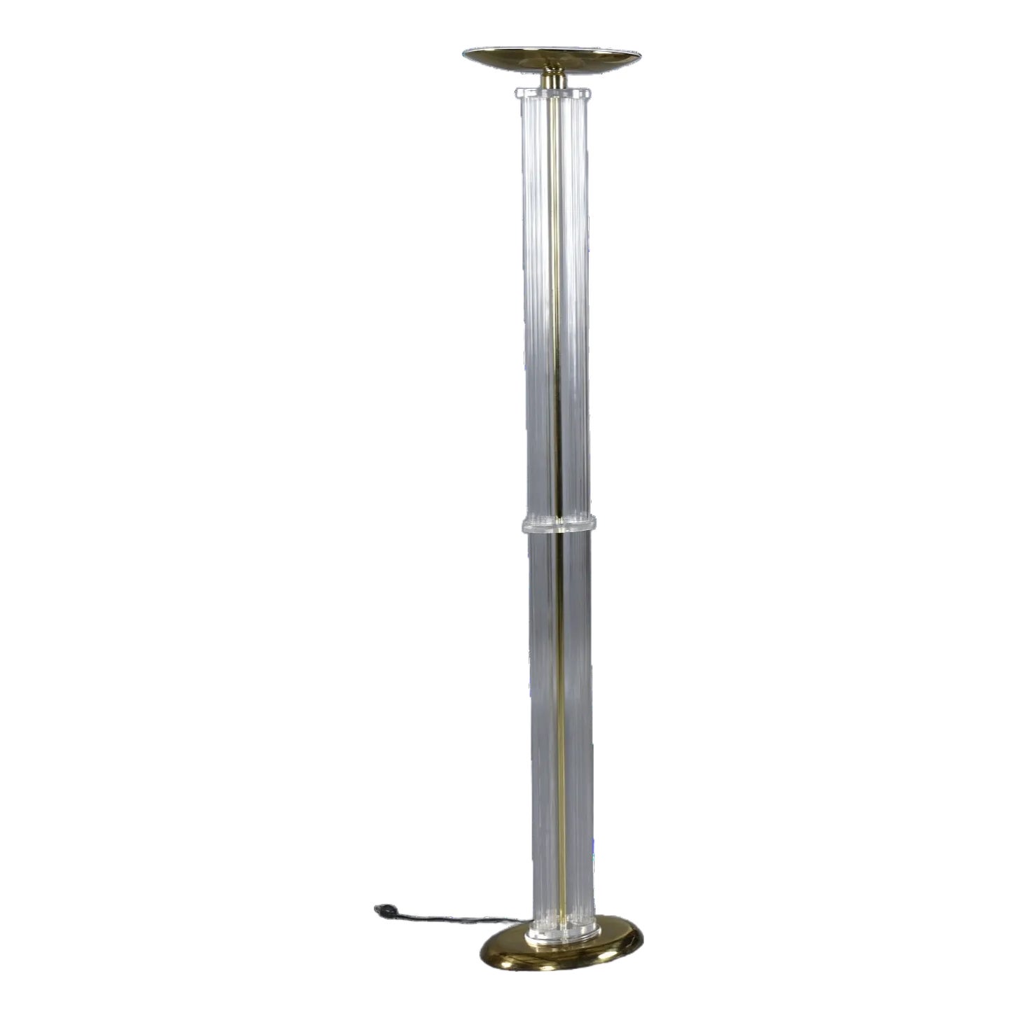 1980s Art Deco Inspired Clear Acrylic Lucite and Gold Brass Torchiere ...