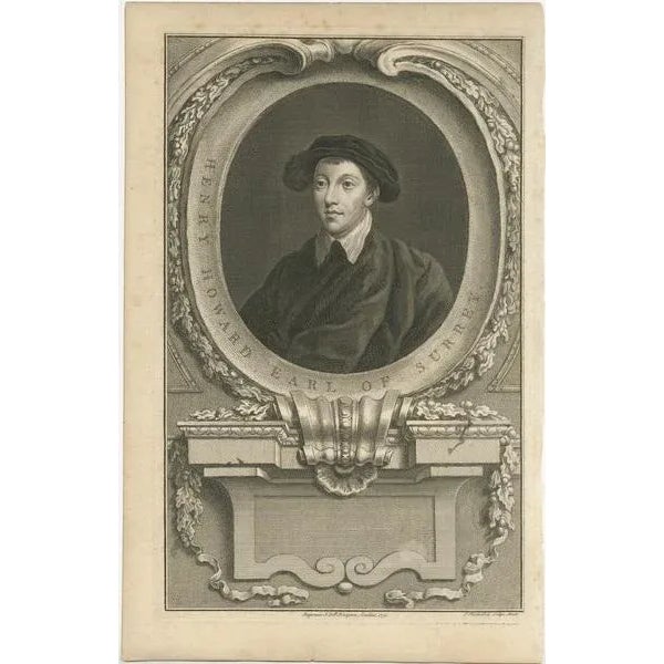 Antique portrait titled 'henry howard earl of surrey'. Henry howard, earl of surrey (1516/1517 – 19 january 1547), kg, was...
