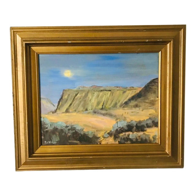 Framed Rob J Nelson Desert Mesa Nighttime Oil Painting For Sale