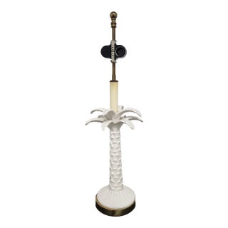Vintage Palm Beach Regency White Porcelain Palm Tree Table Lamp For Sale