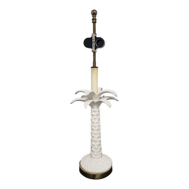 Vintage Palm Beach Regency White Porcelain Palm Tree Table Lamp For Sale