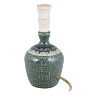 Green Glazed Textured Stoneware Table Lamp by Yngve Blixt for Höganäs, 1970s For Sale
