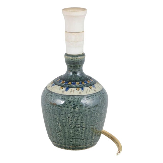 Green Glazed Textured Stoneware Table Lamp by Yngve Blixt for Höganäs, 1970s For Sale