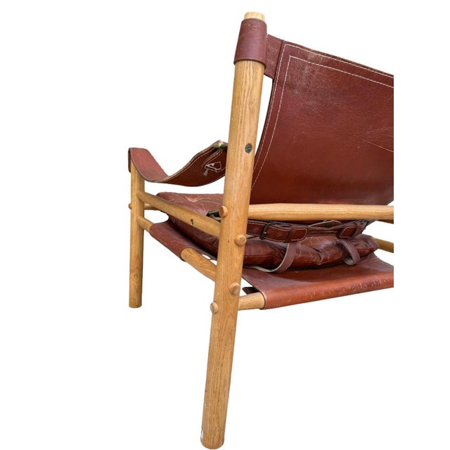 Vintage Sirocco Safari Chair in Patinated Cognac Leather and Oak by Arne Norell, Sweden, 1970s For Sale - Image 6 of 13