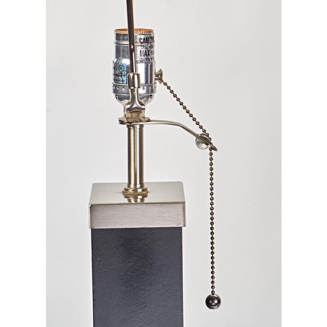 1980s 1980s Pair of Black and Chrome Table Lamps With Cream Rectangular Shades For Sale - Image 5 of 12