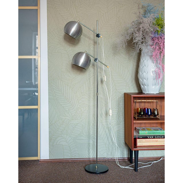 Floor Lamp with Two Shades in Metal, Denmark, 1970s, in Very Good conditions. Designed 1970 to 1979 European Plug (up to...