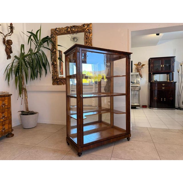 Restored Biedermeier Bookcase, Glass-fronted Display Cabinet, Antique Poplar Wood, Dimensions: Height x Width x Depth 146...