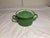 Vintage Enamel Ware Pot With Lid in Green With Narrow Gold Stripe Handle to Two Sides For Sale - Image 9 of 12