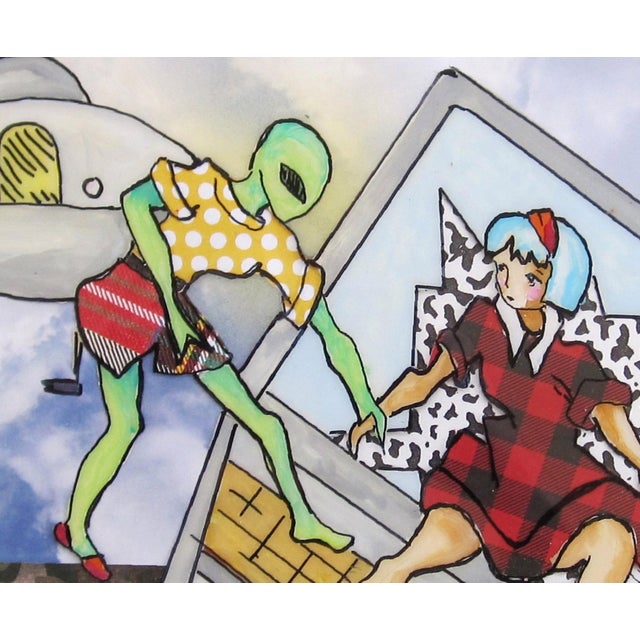 Expect the Unexpected by Louis Recchia | Mixed-media acrylic on plexiglas depicting an alien interaction. For Sale - Image 4 of 5