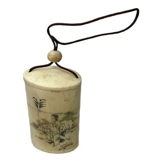 Vintage Early 20th Century Japanese Hand Carved Bovine Bone Snuff Case For Sale