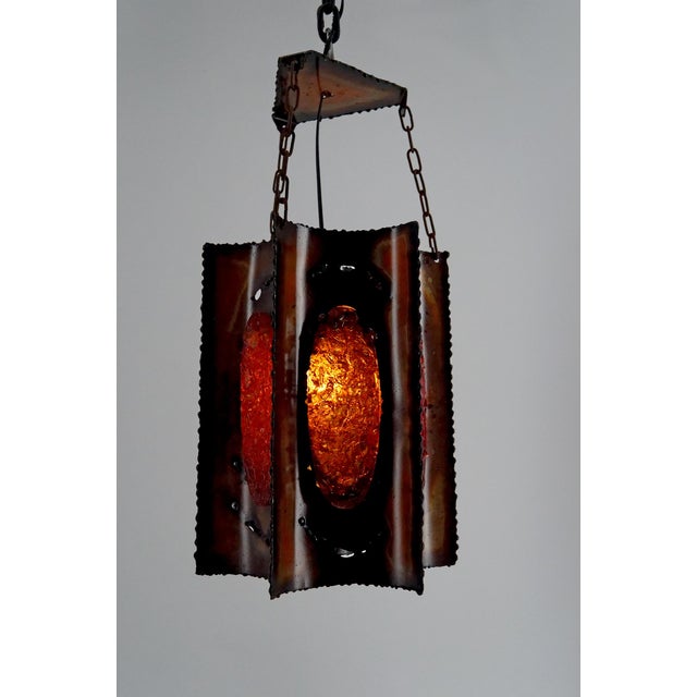 Suspension Light in Patinated Copper and Multicolored Fractal Resin Medallions from Accolay, 1970 For Sale - Image 11 of 15