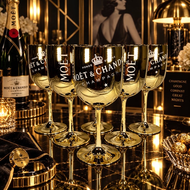 2010s Gold Crystal Glass Moët & Chandon Wine Water Champagne Goblets - Set of 6 For Sale - Image 5 of 14