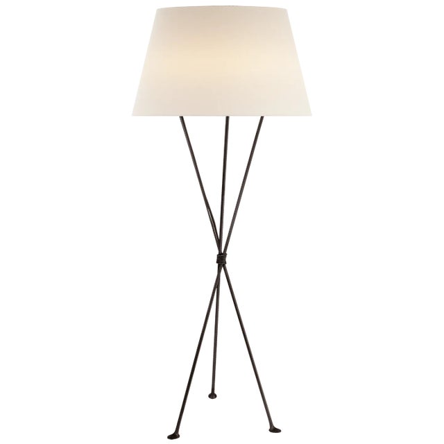 Lebon Floor Lamp in Aged Iron with Linen Shade Designer: AERIN Height: 62.25" Shade Detail: 20" x 27" x 15.5" Linen Base:...