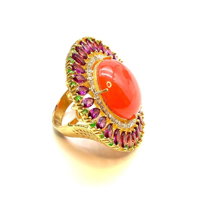 Bochic "Orient" Vintage Orange Opal, Rodolite & Diamond Ring Set In 18K & Silver For Sale - Image 18 of 18