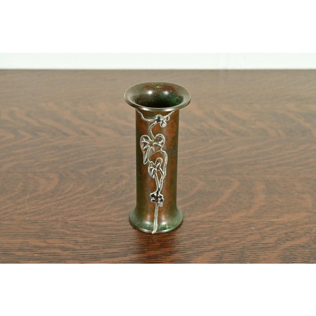 A beautiful Arts & Crafts period sterling silver on bronze vase In the manner of Heintz Art Metal Shop USA, Early 20th...