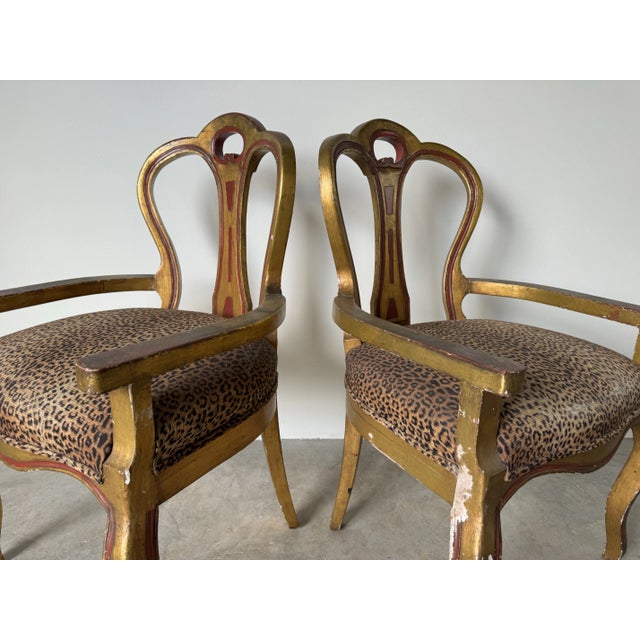 Hollywood Regency Giltwood Accent Chairs With Leopard Upholstery - Pair For Sale - Image 4 of 12