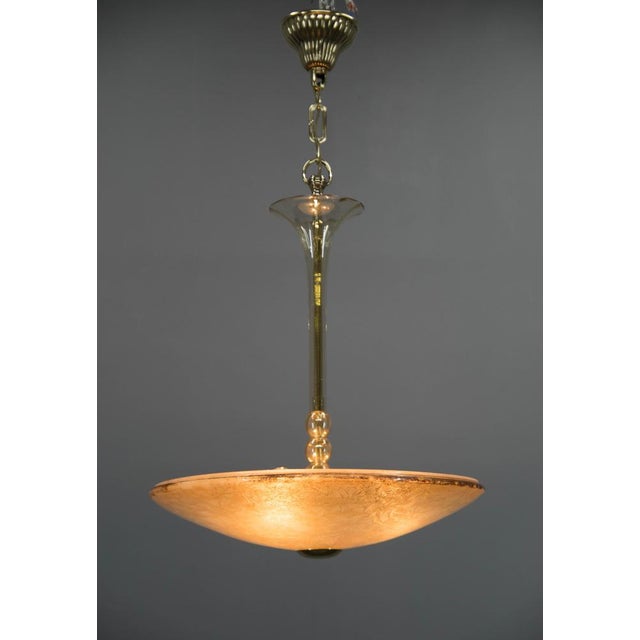 Art deco chandelier made by kamenicky senov in czechoslovakia in 1930s. Cleaned, brass refinished, rewired: 3x60w, e25-e27...