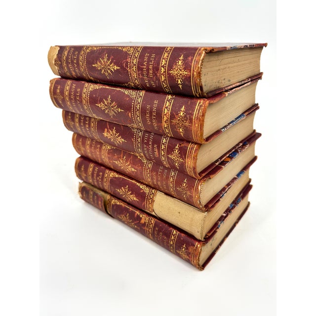 Brick Red Late 19th Century Muhlbach Novels Leather Bound Books- Set of 6 For Sale - Image 8 of 9